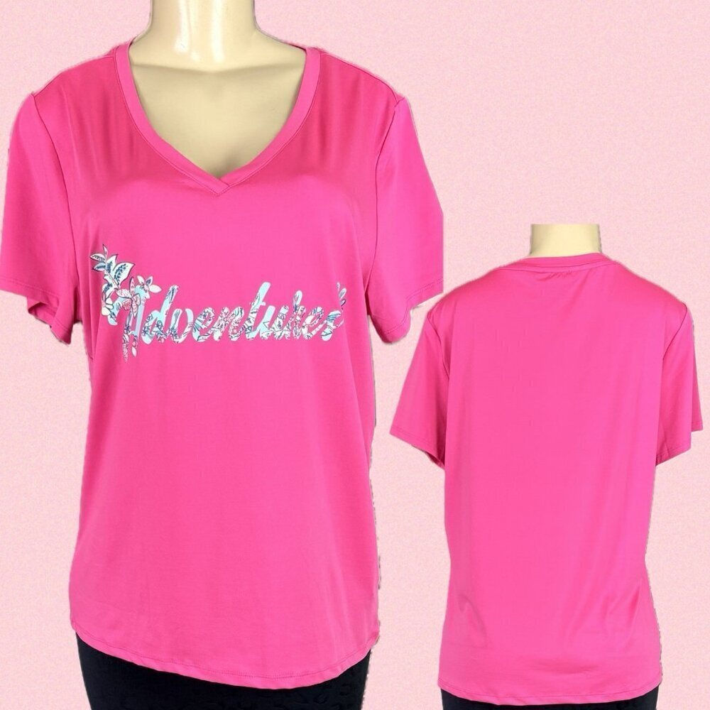 Outdoor Life L Hot Pink V-Neck Floral Adventures Graphic UPF 50 Short Sleeve Tee